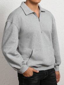 Manfinity Dauomo Men's Solid Color Half Zip Sweatshirt, Simple And Fashionable Casual Everyday Wear, Fall/Winter, Long Sleeve Top