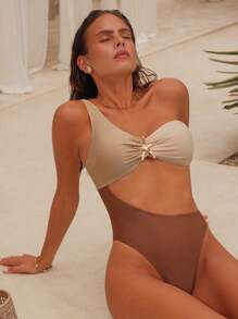 Swim Chiccia 1pc Fashionable Sexy Colorblock Starfish Decorated One-Piece Swimsuit, Beach Hot Seller For Summer Beach Vacation