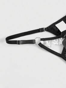 ROMWE Bộ vòng cổ nơ trái tim kim loại Gothic và quần lót gợi cảm - màu đen - Xem 6