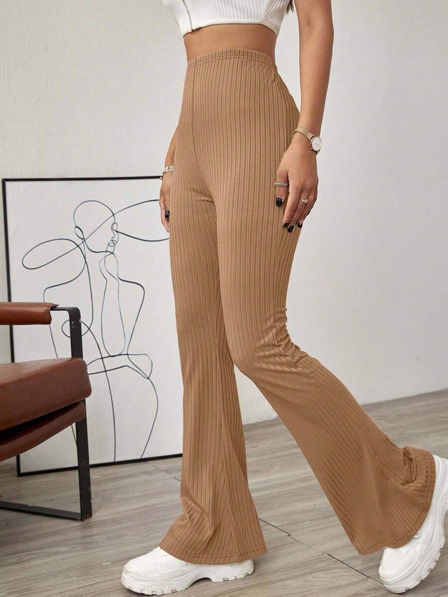 EURMUSE Solid Color Flared Trousers - Apricot - View 1