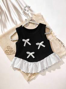 SHEIN Baby Girls' Lace Trim Sleeveless Tank Top, Summer New Arrival Infant Toddler Vest
