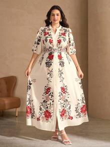 SHEIN Clasi Plus Size Elegant Floral Print Backless Waist Cinched Dress, Summer Back To School School Clothes Back To School Clothes Homecoming Modest Vintage Clothes Women Old Money Style Korean Style Tulum Teacher Outfits For Women Airport Outfit For Women Travel Outfit Airport Old Money Style Women Vintage Modest Dresses Teacher Outfits Fall Clothes Fall Clothes Plus Size Fall Outfits Country Concert Outfit Country Outfits Women Wedding Guest Dress Women Dress For Wedding Guest Mother Of The Bride Dresses For Wedding Formal Dresses For Wedding Guest Dress For Wedding Birthday Dresses For Women Birthday Outfit Boho Women Clothing - Multicolor - View 4