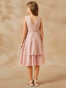 少女优雅长款粉色吊带连衣裙，适合派对、度假、正式晚宴、伴娘、舞会、宴会、生日、婚礼等场合