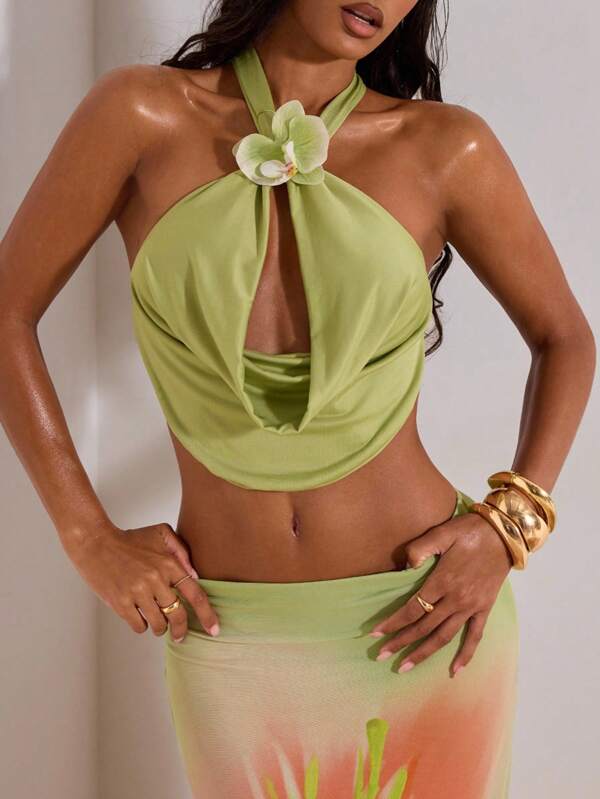 Opulessa Top sin mangas de cuello halter con drapeado en tela de punto suave, adecuado para fiestas, conciertos, salidas nocturnas, vacaciones, bodas, elegante para mujeres