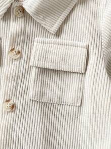 SHEIN Playful Pals Bộ 2 món áo sơ mi dài tay cài cúc có túi và quần cạp chun cho bé trai, kiểu dáng thanh lịch, phù hợp cho các hoạt động thường ngày, đi học, nghỉ hè, thể thao và ở nhà, mùa xuân/hè, 6 tháng - 3 tuổi, quần áo trẻ em, quần áo trẻ sơ sinh, áo sơ mi trẻ em, áo thun trẻ em, quần áo màu trung tính cho bé trai, bộ đồ nhung kẻ cho bé trai, bộ đồ màu be cho bé trai, quần áo bé trai mùa thu đông. - Màu be - Xem 6