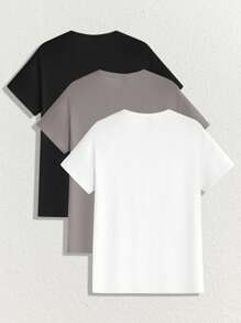 Manfinity NXTstreet 3pcs Pack Men's Knitted Casual Round Neck Short Sleeve T-Shirt - Grey - View 2