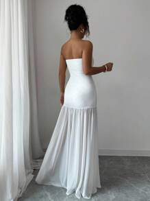 Selianne 女士优雅浪漫简约精致拼接无袖A字连衣裙 - 白色 - 查看 2