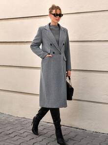 CLARA VERO Grey Wool Blend Casual Style Long Coat - Light Grey - View 3