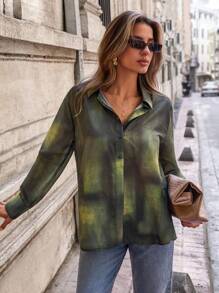 EURMUSE Degrade Color, Ong Sleeve Regular Shirt - Green - View 4