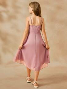 SHEIN Elegant Flower Girl Dress For Wedding, Party, Pageant, Sizes For Tween Girl, Chiffon Spaghetti Strap Ruffle Prom Gown, Girls Princess Style Ball Gown - Pink - View 2