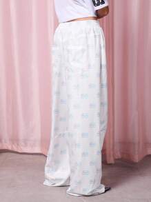 COUREZ Teddy Lovers Baggy Balloon Trousers With Frill Waist /Y2K Summer Going Out Streetwear Summer Cute Vintage - White - View 6