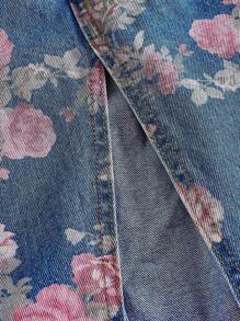 SHEIN MOD 大码女式碎花口袋开衩休闲牛仔裙，秋季，返校季，复古甜美粉玫瑰印花开衩长款牛仔裙，度假女装，优雅女裙，商务休闲，乡村音乐会，返校季，教师，节日，老钱风格女装，早午餐，高贵典雅，端庄铅笔裙，秋季 - 中等水洗藍 - 查看 4