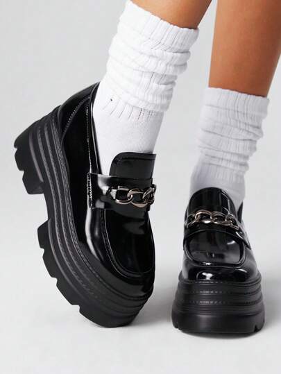 Goth Black Slip-On Mary Jane Flat Shoes, Japanese JK School Uniform Shoes, Dress/Work Shoes For Women, Platform & Thick Sole Loafers