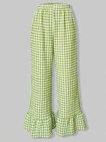 INAWLY Pantalones palazzo informales de pierna ancha a cuadros para mujeres