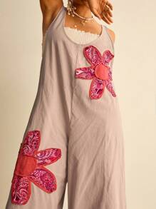 Freevana Plus Size Women Floral Print Loose Casual Jumpsuit With Adjustable Straps,Holiday Outfits For Women