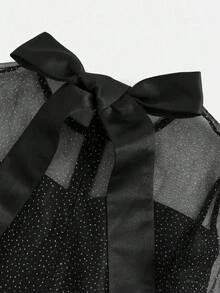 Tween Girls Elegant Black Sequin & Mesh Splice Long Sleeve Dress Black Dress With Sleeves Cocktail Dress Mesh Dress Black Cocktail Dress Dress With Sheer Sleeves Halloween Dress Christmas Dress Birthday Dress Fall Winter - Black - View 3