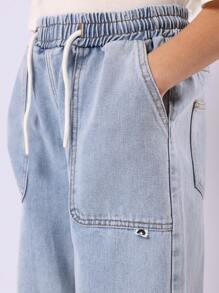 SUMWON 阔腿牛仔裤滑板风格宽松裤抽绳腰青年街头服饰秋冬系列 - 淺色水洗藍 - 查看 7