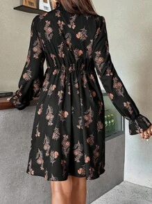 SHEIN Đầm thường ngày dài tay cổ đứng in hoa cho bà bầu - Nhiều màu - Xem 2