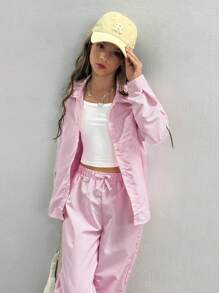 Set mit 3 Teilen für Tween Mädchen, lässiger Streetlook mit gestreiftem Langarmshirt, Hose und Träger-Top, ideal für Frühling und Herbst