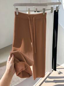 Franclia Quần ống rộng cạp chun co giãn mới cho nữ, quần len dệt kim dày một mảnh kiểu Maillard, áo len dệt kim cho trường đại học - Rỉ Nâu - Xem 7