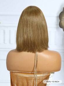 Short Bob Human Hair Wigs With Bangs Natural Straight Bob Wigs For Women Brown Color Glueless Wig Wear&Go Daily Vacation Wedding Halloween Costumes - S6 - View 5