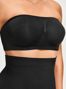 SHAPORA 2pcs/Set Women Solid Color Crop Tube Top And High Waist Panties Shapewear Set - Black - View 5