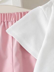 Tween Girls' Summer Casual Patchwork Collar Short Sleeve T-Shirt And Cargo Pants Set - White - View 7