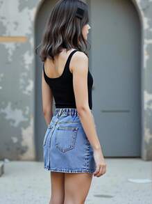 Denimly Fashion Casual Butterfly, Letter, Heart & Floral Printed Denim Mid-Length Skirt For Teenage Girls, Elastic Waist & Zipper Closure - Medium Wash - View 2