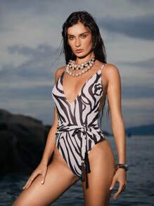 Swim Chiccia 1pc Women All-Over Print Twist Strap One-Piece Swimsuit