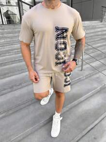 HIMLAND Set de 2 camisetas de manga corta ajustadas con estampado de letras casuales para hombre