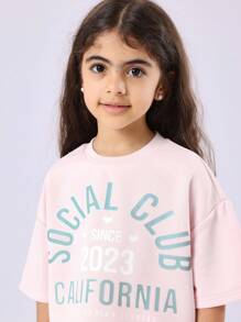 SUMWON Girls California Social Club Crop Top Two Tone Shorts Co-Ord Set Casual Summer Athletic Outfit For Kids