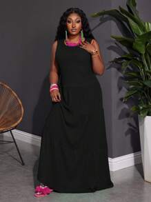 Slaydiva 大码夏季纯色圆领简约吊带背心连衣裙