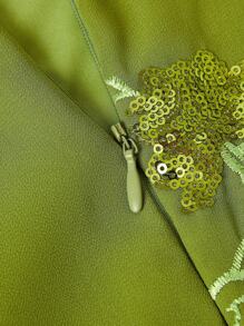 SHEIN LUNE Women's Boho Maxi Dress In Olive Green With Delicate Floral Embroidery And Spaghetti Straps - Green - View 4