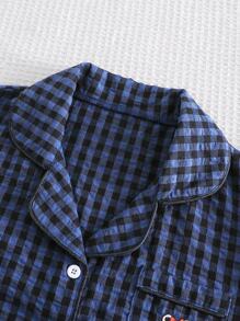 2 piezas Conjunto de chándal de niña con top de cárdigan y pantalones con bordado de dibujos animados, de tejido premium, color azul marino, ropa de dormir/de estar en casa