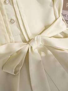 Franclia 女士优雅无袖圆领系带纯色杏色百搭衬衫学院制服