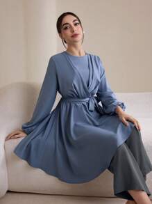 Graceveil 女士优雅纯色灯笼袖不对称下摆衬衫，端庄的秋季女装