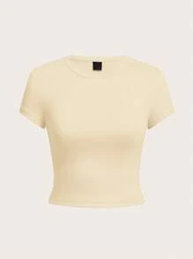 SHEIN Tall CURVE 加大码四件套纯色短款圆领短袖修身女式T恤，适合夏季 - 彩色 - 查看 6