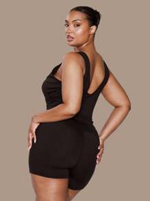 MUSERA Plus Size V Neck Sleeveless Slinky Ruched Fitted Top Activewear, Holiday, Elegant, Casual - Black - View 2