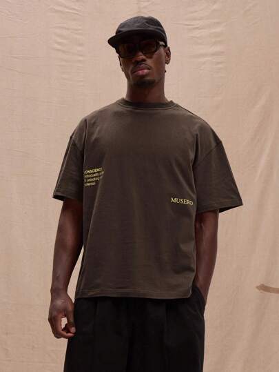 Musero Áo thun tay ngắn cổ tròn in hình khẩu hiệu cỡ lớn, phong cách đường phố mùa xuân & hè.