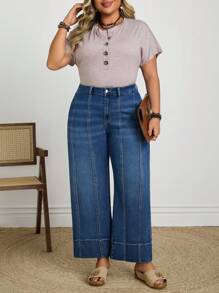 EMERY ROSE Jeans de talla grande de mezclilla vintage desgastada para uso casual de vacaciones - Azul lavado medio - Ver 4