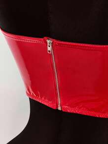 Amplova 夏季街头风格金属腰带装饰胸罩杯PU大码女式背心 - 紅色 - 查看 10