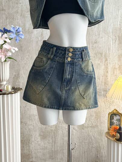 Attitoon 女士休闲水洗复古、街头风 Y2k 低腰迷你牛仔裙、返校、秋季、低腰裙、外出裙、Y2k、街头风裙、垃圾裙、复古裙、返校节裙、Y2k、约会之夜、复古、垃圾、俱乐部裙、辣妹裙、约会之夜