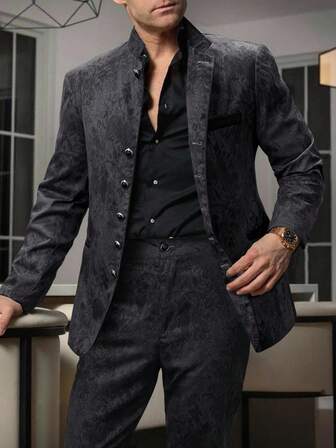 Manfinity Mode Ensemble costume casual pour hommes, veste à manches longues et pantalon de couleur unie. Ensemble costume gris pour hommes, ensemble costume formel pour hommes