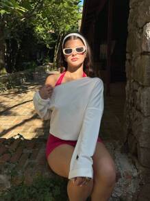 Sweetina Women's New Loose Shoulder Casual White Hoodie - White - View 1