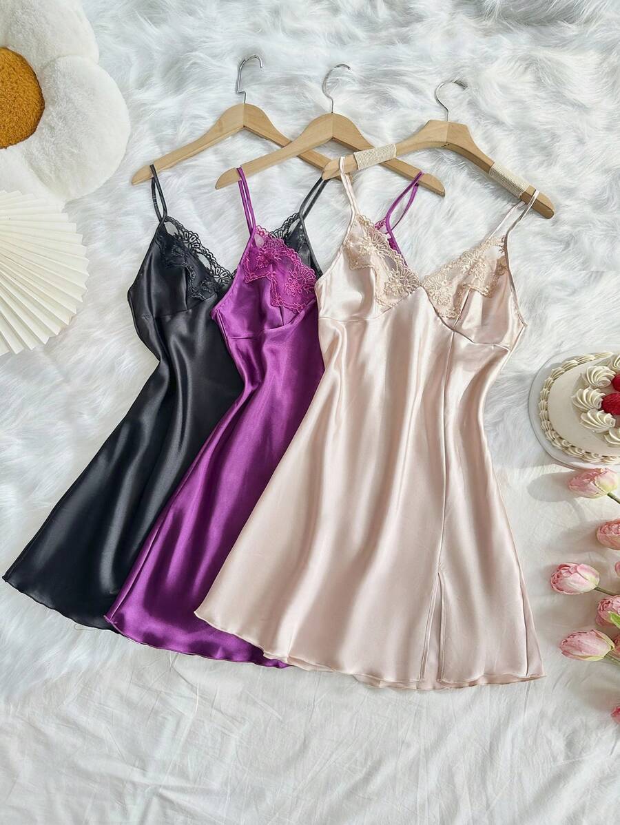 SilkySpell 3件套女士刺绣蕾丝性感睡袍组合套装 - 彩色 - 查看 1