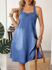 EMERY ROSE Women's Summer Casual Washed Loose Denim Dress