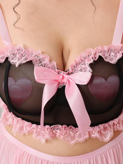 Kawaii Plus Size Pastel Lolita Colorblock Lace Satin Bow Babydoll Dress Lingerie Set