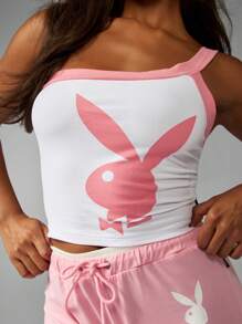 Missguided x Playboy 兔耳单肩露脐上衣 时尚夏季吊带背心 无袖修身复古街头风上衣 - 彩色 - 查看 3