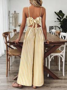 Breezaya Women's Casual Floral Print Loose Fitting Sleeveless Backless Jumpsuit, Spring/Summer - Khaki - View 2