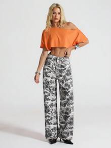 SHEIN Unity 复古扎染直筒牛仔裤 - 彩色 - 查看 6